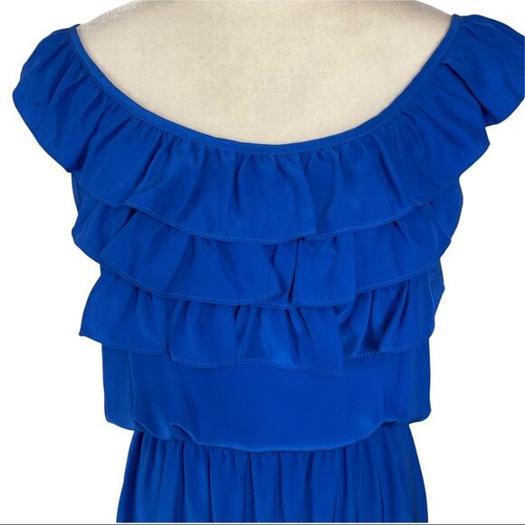 Amanda Uprichard 100% Silk Cobalt Blue Sleeveless Ruffle Party Mini Dress Medium - Picture 3 of 6